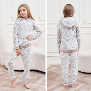 Girls Fleece Animal Print Oatmeal Pyjamas